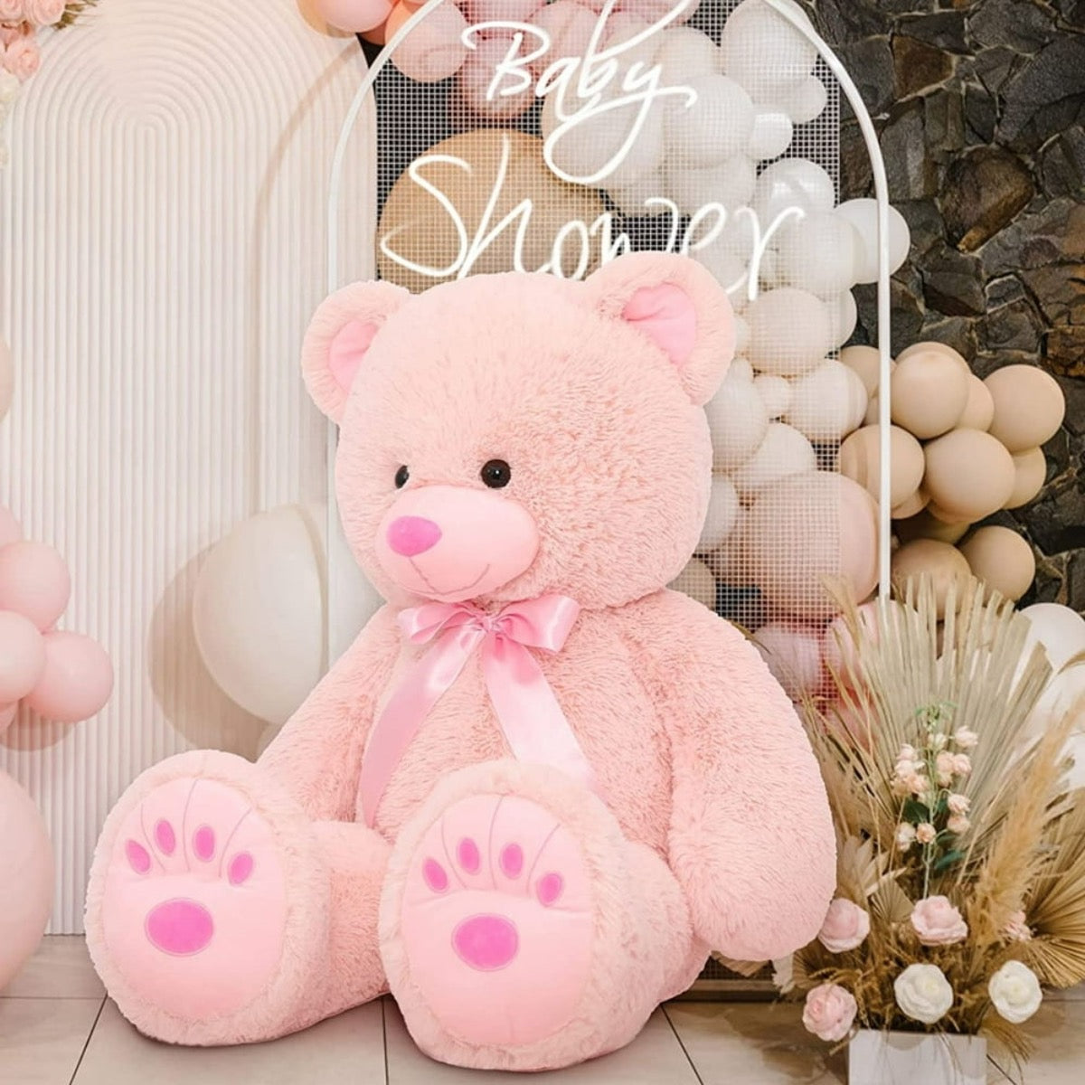 Pink Giant Teddy Bear 36" Stuffed Animal Soft Big Plush Toy with Bowknot and Footprint